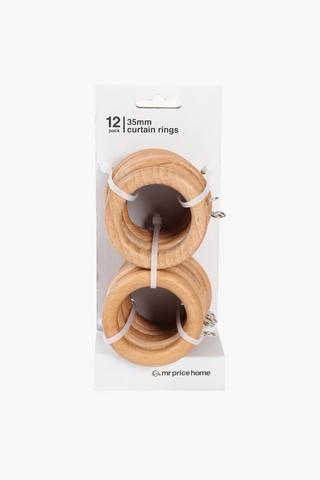 12 Pack Beech Wood Curtain Rings, 35mm