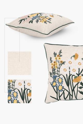 Embroidered Kai Floral Scatter Cushion, 50x50cm