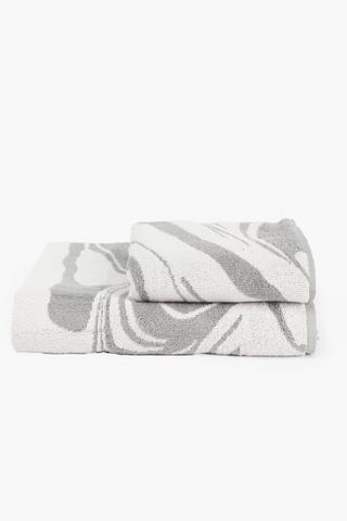 2 Pack Embellished Marble Towel Set