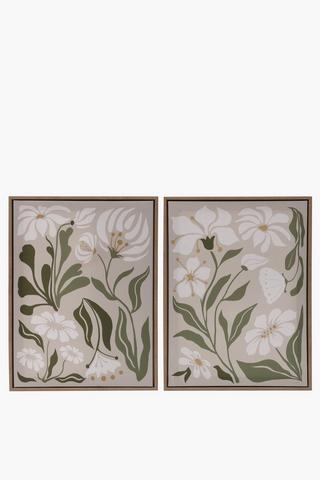 2 Piece Framed Retro Flowers, 40x60cm