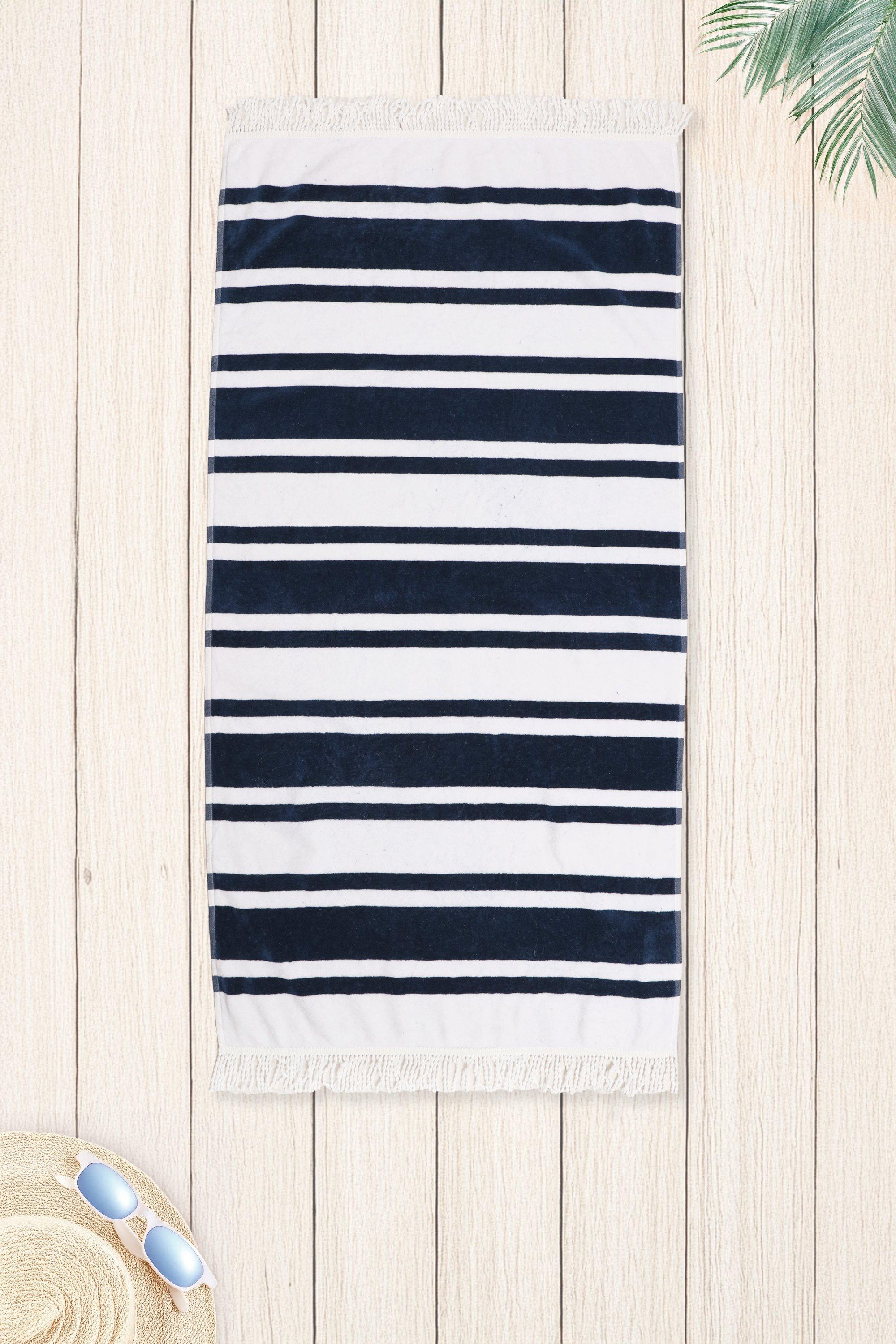 Fringe Bay Stripe Cotton Beach Towel, 85x160cm | Mr Price Home
