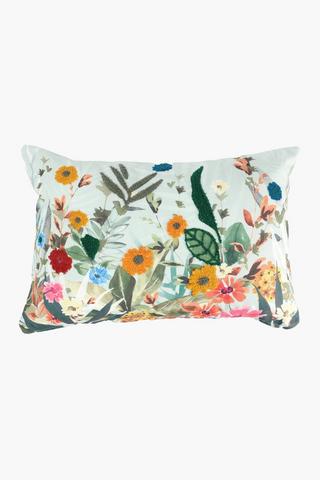 Printed Embroidered Java Leaf Scatter Cushion, 40x60cm
