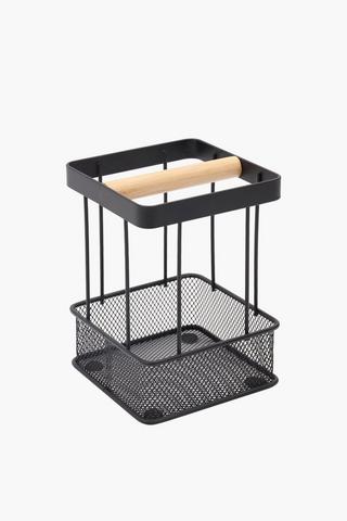 Bamboo And Metal Utensil Holder