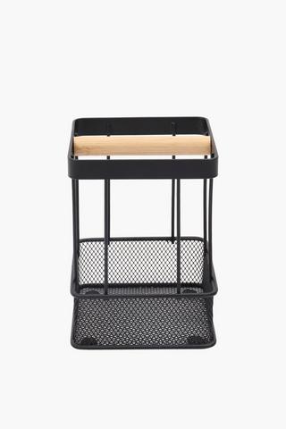 Bamboo And Metal Utensil Holder