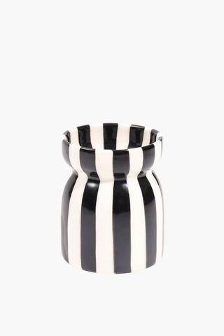 Stripe Ceramic Waxfill Candle, 7x8cm