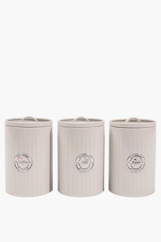 Set Of 3 Galvanised Ribbed Canisters