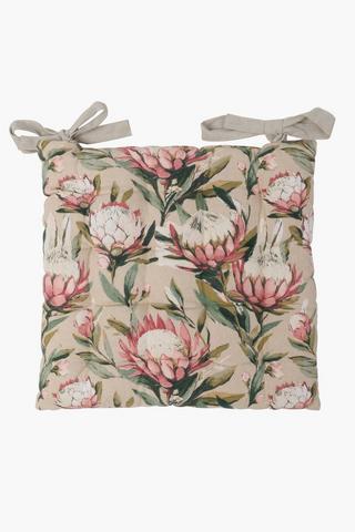 Printed Shannon Protea Cotton Chair Pad, 40x40cm