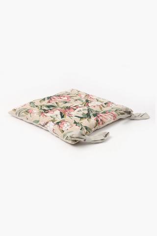 Printed Shannon Protea Cotton Chair Pad, 40x40cm