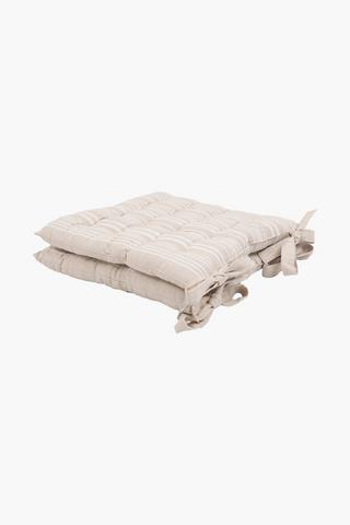 2 Pack Oleny Stripe Cotton Chair Pad, 40x40cm