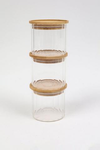Ribbed Glass And Bamboo Storage Set