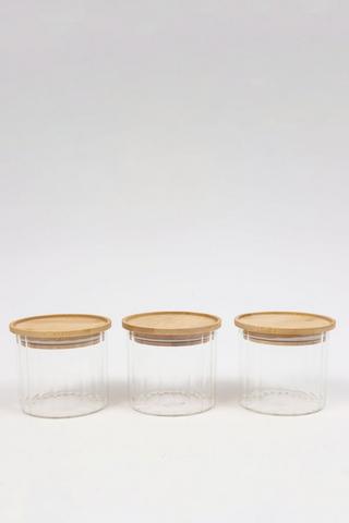 Ribbed Glass And Bamboo Storage Set