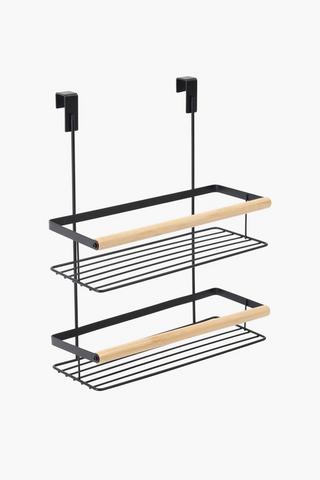 Metal And Bamboo Over The Shower Door Caddy