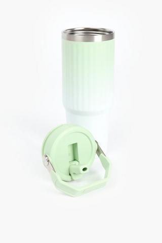 Ribbed Stainless Steel Travel Mug With Handle
