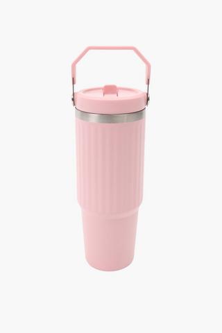 Ribbed Stainless Steel Travel Mug With Handle