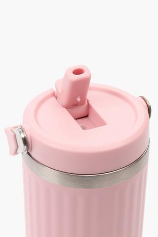 Ribbed Stainless Steel Travel Mug With Handle