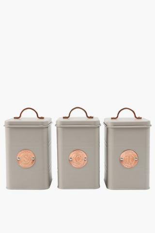 Set Of 3 Galvanised Canisters