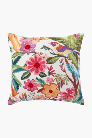 Printed Embroidered Tahiti Birds Scatter Cushion, 50x50cm