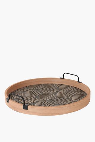 Mdf Leaf Etched Decor Tray, 35cm