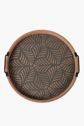 Mdf Leaf Etched Decor Tray, 35cm
