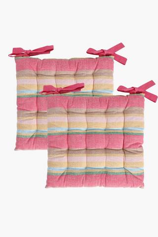2 Pack Tahiti Stripe Cotton Chairpad, 40x40cm