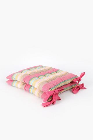 2 Pack Tahiti Stripe Cotton Chairpad, 40x40cm