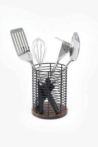Acacia Metal Utensil Holder