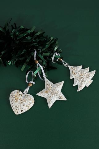 3 Pack Hanging Glitter Tin Ornaments