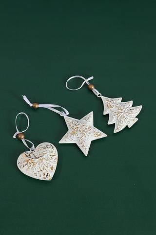 3 Pack Hanging Glitter Tin Ornaments