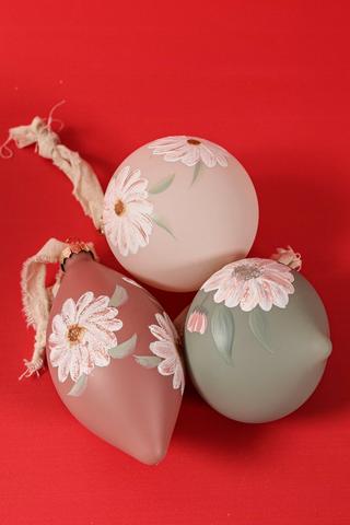 3 Pack Hanging Floral Painted Baubles