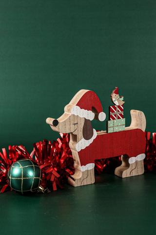 Wooden Sausage Dog Statue,20x17cm
