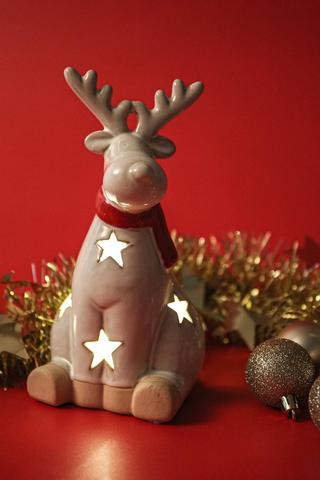 Led Ceramic Reindeer Statue, 20cm