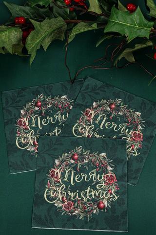20 Pack Merry Wreath Serviettes