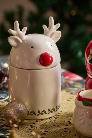 Reindeer Ceramic Storage Jar