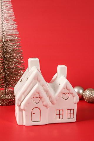 Led Ceramic Twin House, 14x14cm