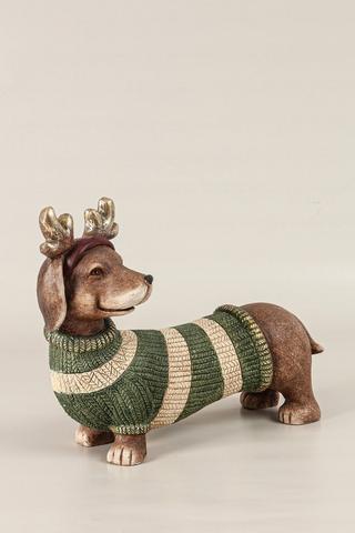 Festive Sausage Dog Statue, 44x16cm