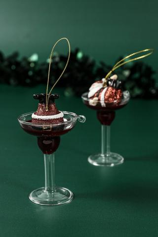 Hanging Santa Martini Glass, 11cm
