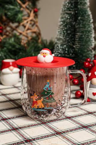 Santa Double Wall Glass Mug And Cover