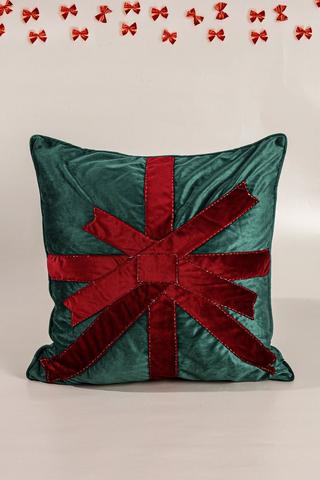 Christmas Velvet Bow Scatter Cushion, 50x50cm
