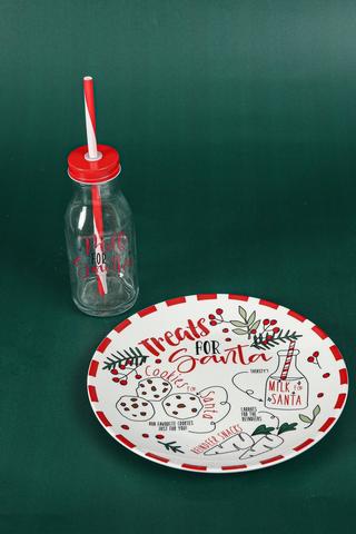 Santa Plate And Bottle Set