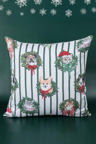 Christmas Embroidered Petsmas Stripe Scatter Cushion, 50x50cm