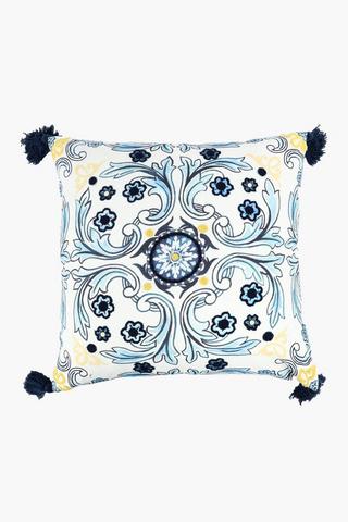 Embroidered Musina Tile Feather Filled Scatter Cushion, 60x60cm