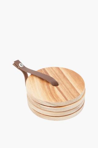 4 Pack Pu Trim Wooden Coasters