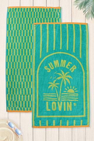 2 Pack Cotton Script Beach Towels, 70x130cm