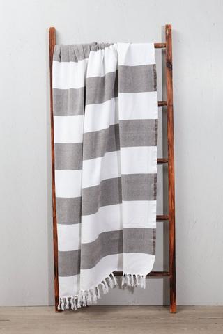 Cotton Stripe Fringed Throw, 125x150cm