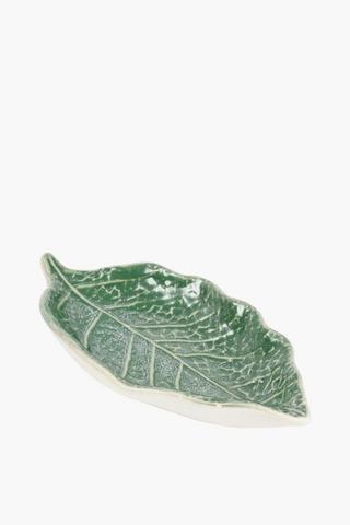 Ceramic Glazed Leaf Trinket Tray, 27x4cm