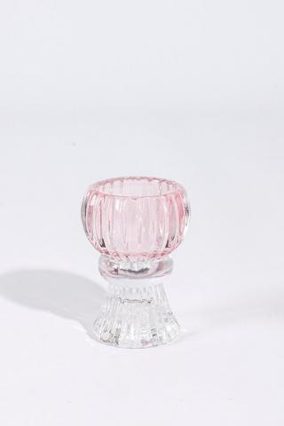 Ribbed Glass Tealight Holder, 8cm