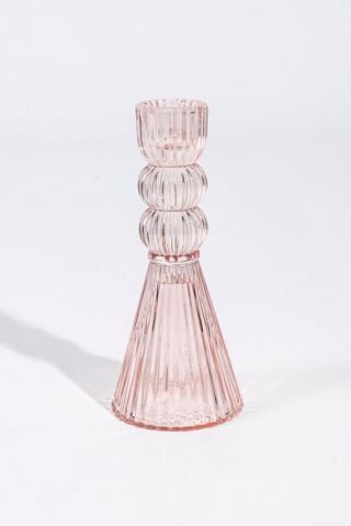 Ribbed Glass Dinner Candle Holder,14cm