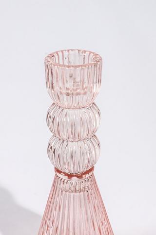 Ribbed Glass Dinner Candle Holder,14cm