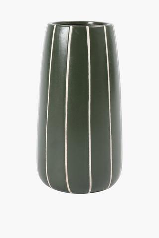 Stripe Olive Ceramic Vase, 30cm
