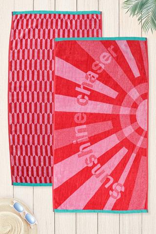 2 Pack Cotton Script Beach Towels, 70x130cm